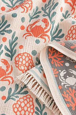 Aegean Crab Four-Layer Jacquard Muslin Peshtemal - 3