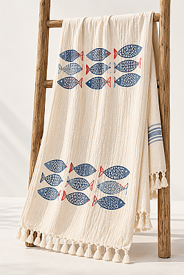 Aegean Fish Double-Layer Muslin Peshtemal