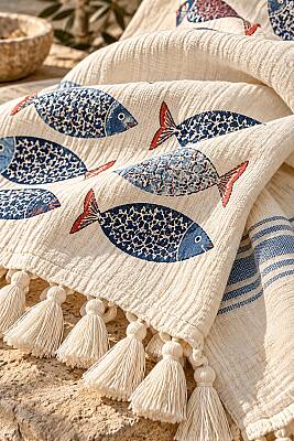Aegean Fish Double-Layer Muslin Peshtemal - 2