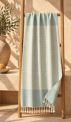 Aegean Mist Recycled Cotton Turkish Towel – Light Blue