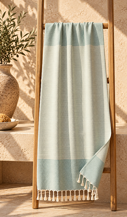 Aegean Mist Recycled Cotton Turkish Towel – Light Blue - 1