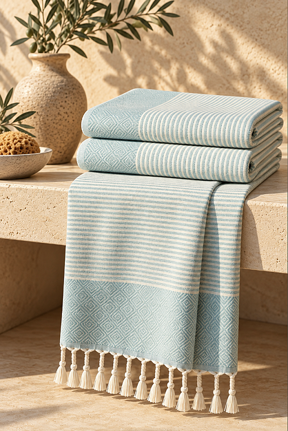Aegean Mist Recycled Cotton Turkish Towel – Light Blue - 2