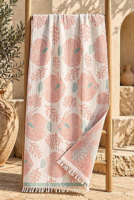 Blush Sea Four-Layer Jacquard Muslin Peshtemal