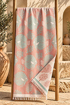 Blush Sea Four-Layer Jacquard Muslin Peshtemal - 2