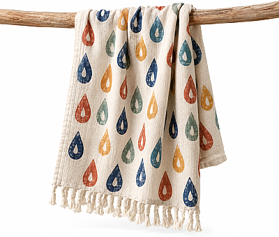 Colorful Drop Stone-Printed Muslin Peshtemal – Natural