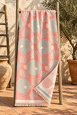 Coral Blush Four-Layer Jacquard Muslin Peshtemal