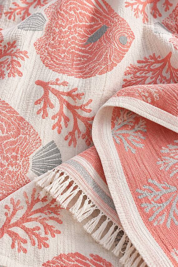 Coral Blush Four-Layer Jacquard Muslin Peshtemal - 3