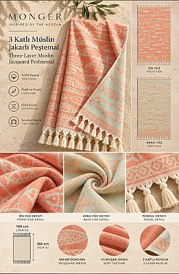 Coral Reef Three-Layer Jacquard Muslin Peshtemal - 3