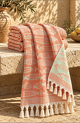 Coral Reef Three-Layer Jacquard Muslin Peshtemal - 2