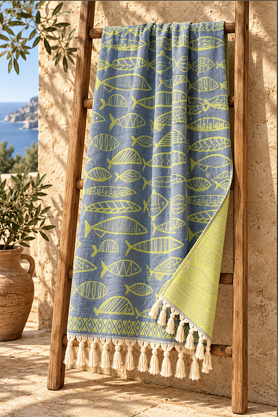 Lime Tide Three-Layer Jacquard Muslin Peshtemal - 1