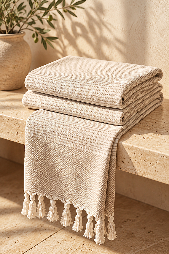 Linen Dune Recycled Cotton Turkish Peshtemal Towel - 2