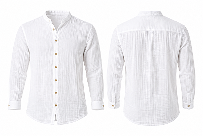 Men's Mandarin Collar Muslin Shirt - 3