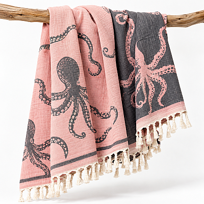 Octopus Triple-Layer Muslin Peshtemal – Pink & Anthracite