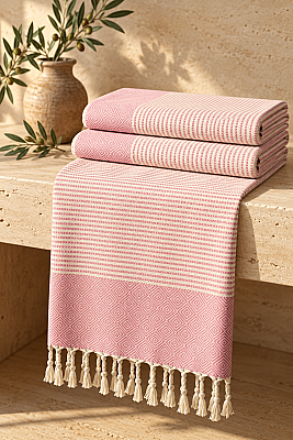 Rose Dune Recycled Cotton Turkish Peshtemal – Blush Pink - 2