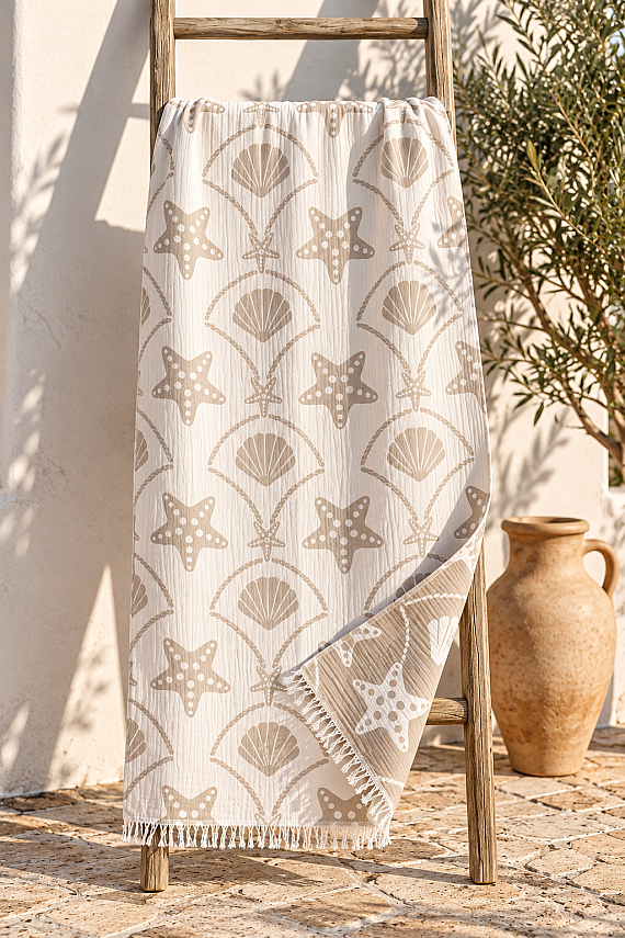Sand Shell Four-Layer Jacquard Muslin Peshtemal - 1