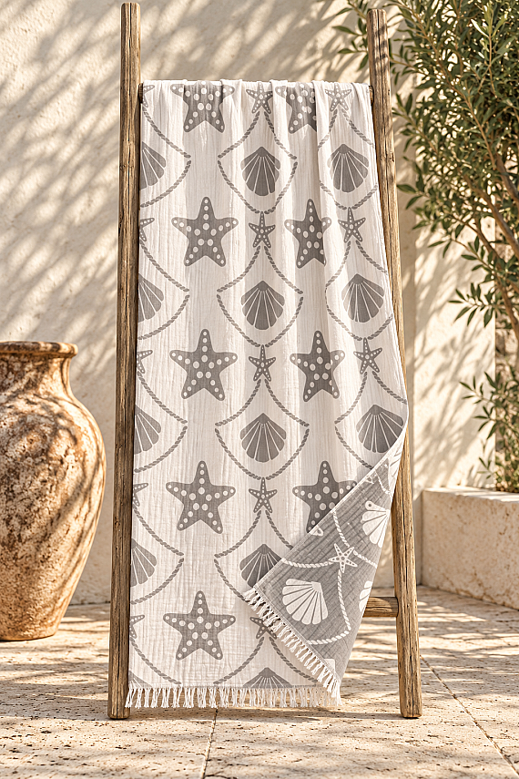 Silver Shell Four-Layer Jacquard Muslin Peshtemal - 2