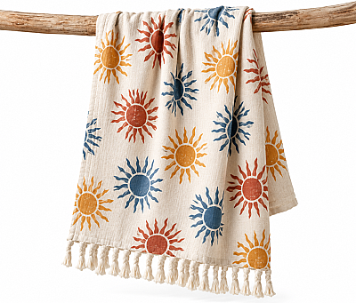 Sun Stone-Printed Muslin Peshtemal – Natural